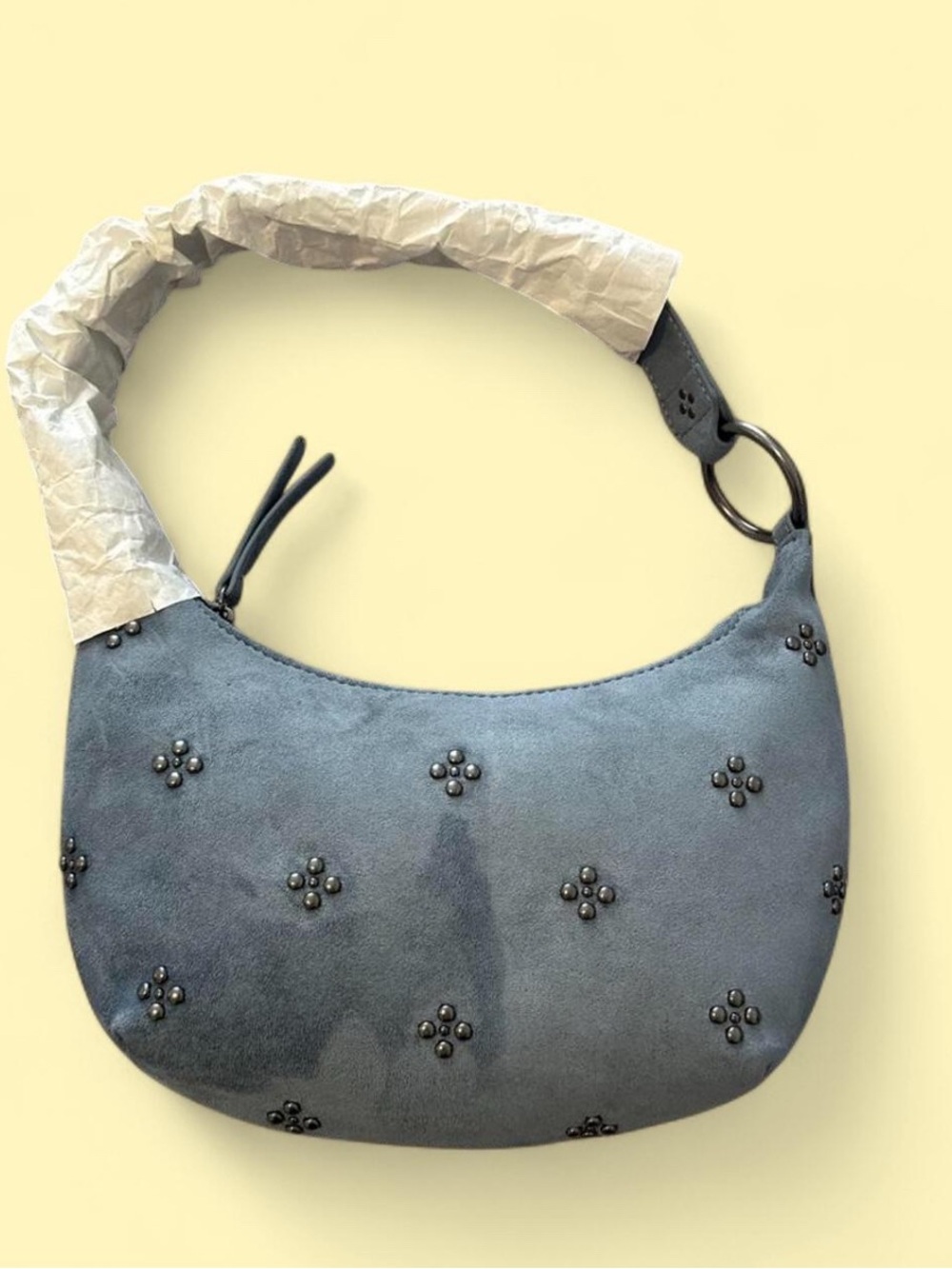 Pull&Bear Blue Suede Shoulder Bag with Stud Accents